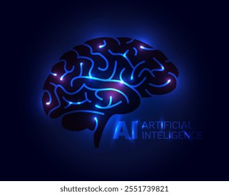 Ilustración conceptual de inteligencia artificial en estilo moderno fresco con cerebro y lugar para su contenido. AI Anuncio de inteligencia artificial encabezado Plantilla de redes sociales