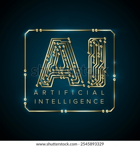 Artificial inteligence conceptual ilustration in fresh modern golden style with place for your content. AI artificial inteligence banner header social media template