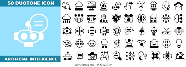 Artificial Inteligence Duotone Editable Icons set. Vector illustration in modern thin duotone style of artificial inteligence icons: ai, artificial, tech, etc