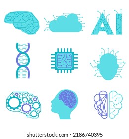 artificial inteligence icon collection suitable for technology illustration