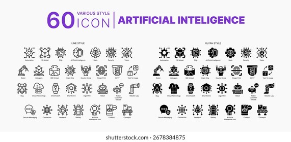 Artificial Inteligence Icons Bundle in Various Style Suitable for Web, Apps, Presentation, or Printable Meanings