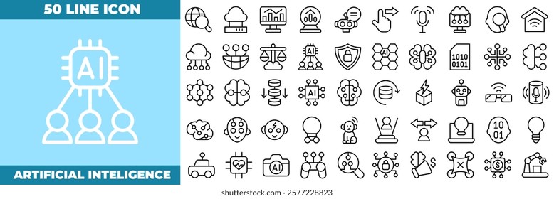 Artificial Inteligence Line Editable Icons set. Vector illustration in modern thin line style of artificial inteligence icons: ai, artificial, tech, etc
