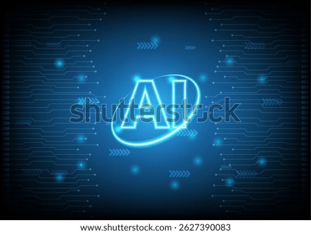 Artificial inteligence on ellipse ring and circuit background.