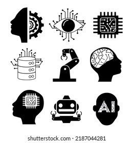 inteligencia artificial y colección de iconos robóticos adecuada para la ilustración tecnológica