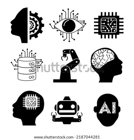 artificial inteligence and robotic icon collection suitable for technology illustration