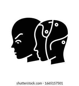 Ícone preto do intelecto artificial, ilustração do conceito, símbolo plano do vetor, sinal do glifo.