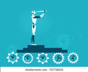 Artificial intellect, supporting by humans, making decisions and leading. Future robotic reality