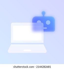 artificial intellegence glass morphism trendy style icon. laptop transparent glass color vector icon with blur and purple gradient. for web and ui design, mobile apps and promo business polygraphy