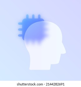 artificial intellegence glass morphism trendy style icon. human head transparent glass color vector icon with blur and purple gradient. for web and ui design, mobile apps and promo business polygraphy