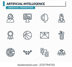 Künstliche Intelligenz Icons Set - Assistent, Geschäft, Cyborg, Data Mining, Cloud Intelligence skizzieren Vektorsammlung.