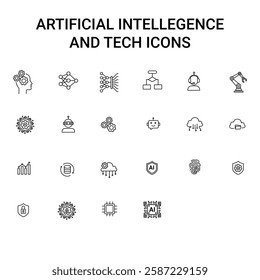 Artificial intellgence outline icon set