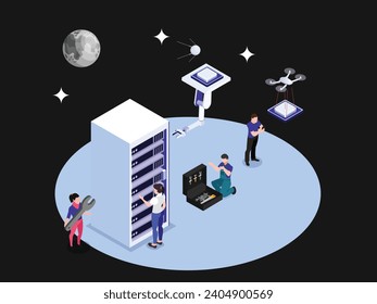 Inteligencia artificial 24 horas soporte online concepto vectorial isométrico 3d