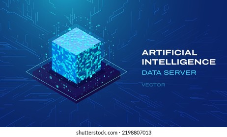 Artificial Intelligence 3D Cube Isometric Icon. Big Data Server Storage. Machine Learning Algorightms and Data. Technology and Computer Science Icon Design. Vector Illustration.