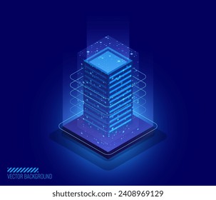 Artificial Intelligence 3D Cube Isometric Icon. Big Data Server Storage. Abstract HiTech Background. Information Processing. Cloud Data Transfer. Vector Illustration.