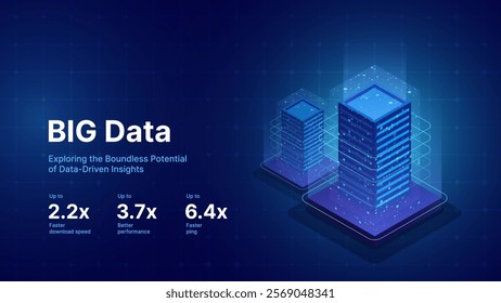 Artificial Intelligence 3D Cube Isometric Icon. Big Data Server Storage. Abstract Hi-Tech Background. Information Processing. Cloud Data Transfer. Vector Illustration.