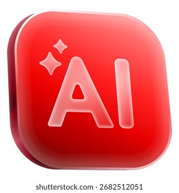 Artificial intelligence 3D icon in red color