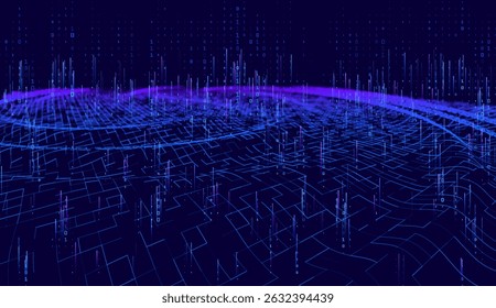 Artificial Intelligence 3D sci-fi retro connection background wireframe topography landscape blockchain cryptocurrency technology digital landscape HUD elements big data