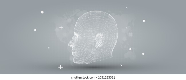 Künstliche Intelligenz mit 3D-Hintergrund für 3D-Mesh-Vektorgrafiken - Graue Futuristische Vorlage für Geschäftsvorführungen