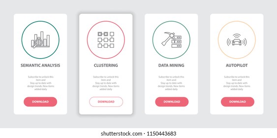 Artificial Intelligence 4 webpage banners line concept template with Semantic Analysis, Clustering, Data mining, Autopilot icons. Modern web UI design concept