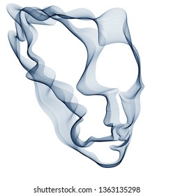 Artificial Intelligence, abstract artistic human head portrait made of dotted particles array, vector software digital visual interface. Digital soul, spirit of technological time.
