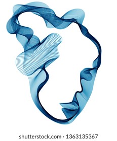Artificial Intelligence, abstract artistic human head portrait made of dotted particles array, vector software digital visual interface. Digital soul, spirit of technological time.