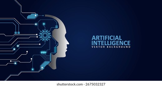 Artificial intelligence abstract background, AI chipset on circuit board. Technology concept design, Machine learning and generate by chip, Vector illustration for banner and web template.