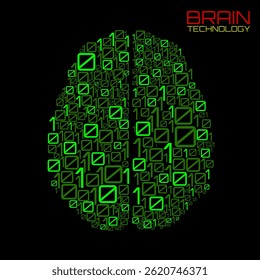 Artificial intelligence. Abstract brain with binary computer code, technology concept. Vector illustration