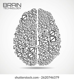 Artificial intelligence. Abstract brain with binary computer code, technology concept. Vector illustration