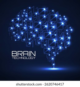 Artificial intelligence. Abstract brain with binary computer code, technology concept. Vector illustration