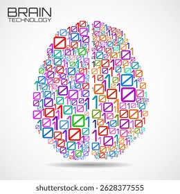 Artificial intelligence. Abstract brain with binary computer code, technology concept. Vector illustration