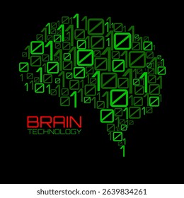 Artificial intelligence. Abstract brain with binary computer code, technology concept. Vector illustration