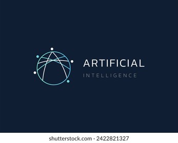 Artificial intelligence Abstract Circle Lines Network Connection Structure Technology Analysis logo vector design concept. AI technology logotype symbol for verify, survey, check, scan, analyze.