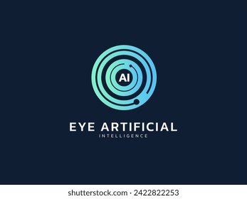 Artificial intelligence Abstract Circle Technology Analysis with circuit lines in shapes logo vector design concept. AI technology logotype symbol for search, check, examine, audit, verify concept.