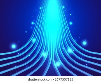 Artificial intelligence with Abstract curved Growth up network lines Moving and light blue effect on dark blue background vector design concept. AI technology for advance technology, new tech, website