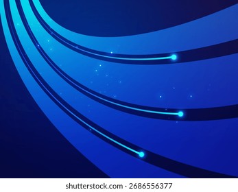 Künstliche Intelligenz mit abstrakten gekrümmten Wachstumsnetzformen und blauem Lichteffekt Technologie Analyse Vektordesign-Konzept. KI-Technologie für Spitzentechnologie, Datenvisualisierung, Automatisierung