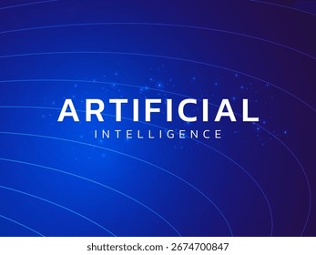 Artificial intelligence with Abstract curved lines and light blue effect on dark blue background vector design concept. Technology background template for advance technology, AI Technology, ui, web.