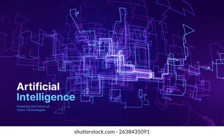 Artificial Intelligence Abstract Data Structure With Glowing Digital Lines on Dark Background, Futuristic Neural Network and Smart Technology Concept, Vector Illustration