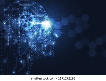 Artificial intelligence. Abstract geometric Human head outline with circuit board. Technology and engineering concept background. Vector illustration