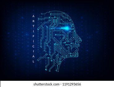 Artificial intelligence. Abstract geometric Human head outline with circuit board. Technology and engineering concept background. Vector illustration