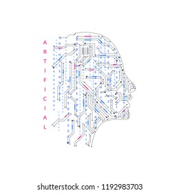 Artificial intelligence. Abstract geometric Human head outline with circuit board. Technology and engineering concept background. Vector illustration