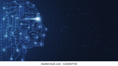 Artificial intelligence. Abstract geometric Human head outline with circuit board. Technology and engineering concept background. Vector illustration