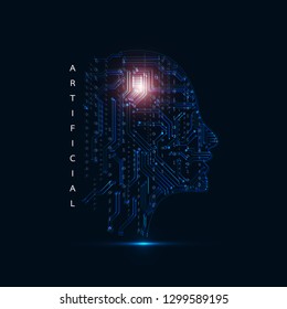 Artificial intelligence. Abstract geometric Human head outline with circuit board. Technology and engineering concept background. Vector illustration