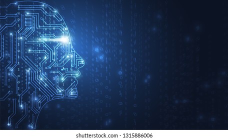 Artificial intelligence. Abstract geometric Human head outline with circuit board. Technology and engineering concept background. Vector illustration