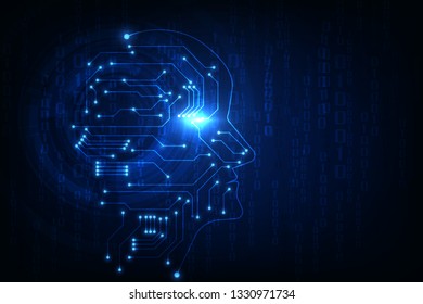 Artificial intelligence. Abstract geometric Human head outline with circuit board. Technology and engineering concept background. Vector illustration