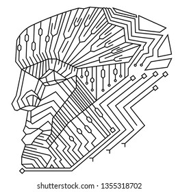 Artificial intelligence. Abstract geometric Human head outline with circuit board. Technology and engineering concept background. Vector illustration
