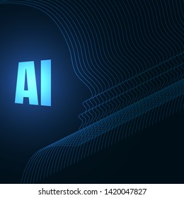 Artificial intelligence. Abstract geometric Human head outline with circuit board. Technology and engineering concept background. Vector illustration