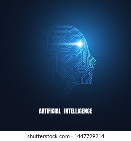Artificial intelligence. Abstract geometric Human head outline with circuit board. Technology and engineering concept background. Vector illustration