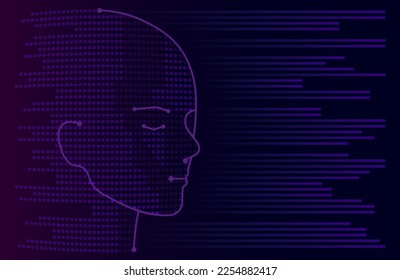 Artificial intelligence. Abstract human face made with pattern lines. 