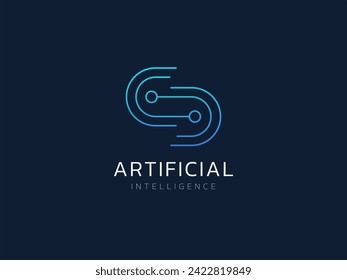 Inteligencia artificial Resumen Letra abstracta "S" Concepto de diseño vectorial del logotipo Análisis de la tecnología de circuito. Símbolo de logotipo de la letra S para búsqueda, verificación, examen, superordenador, tecnología AI, big data.