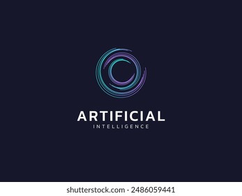 Artificial intelligence with Abstract lines circle technology Analysis logo vector design concept. AI technology logotype symbol for advance technology, tech company, ui, online network, automation.